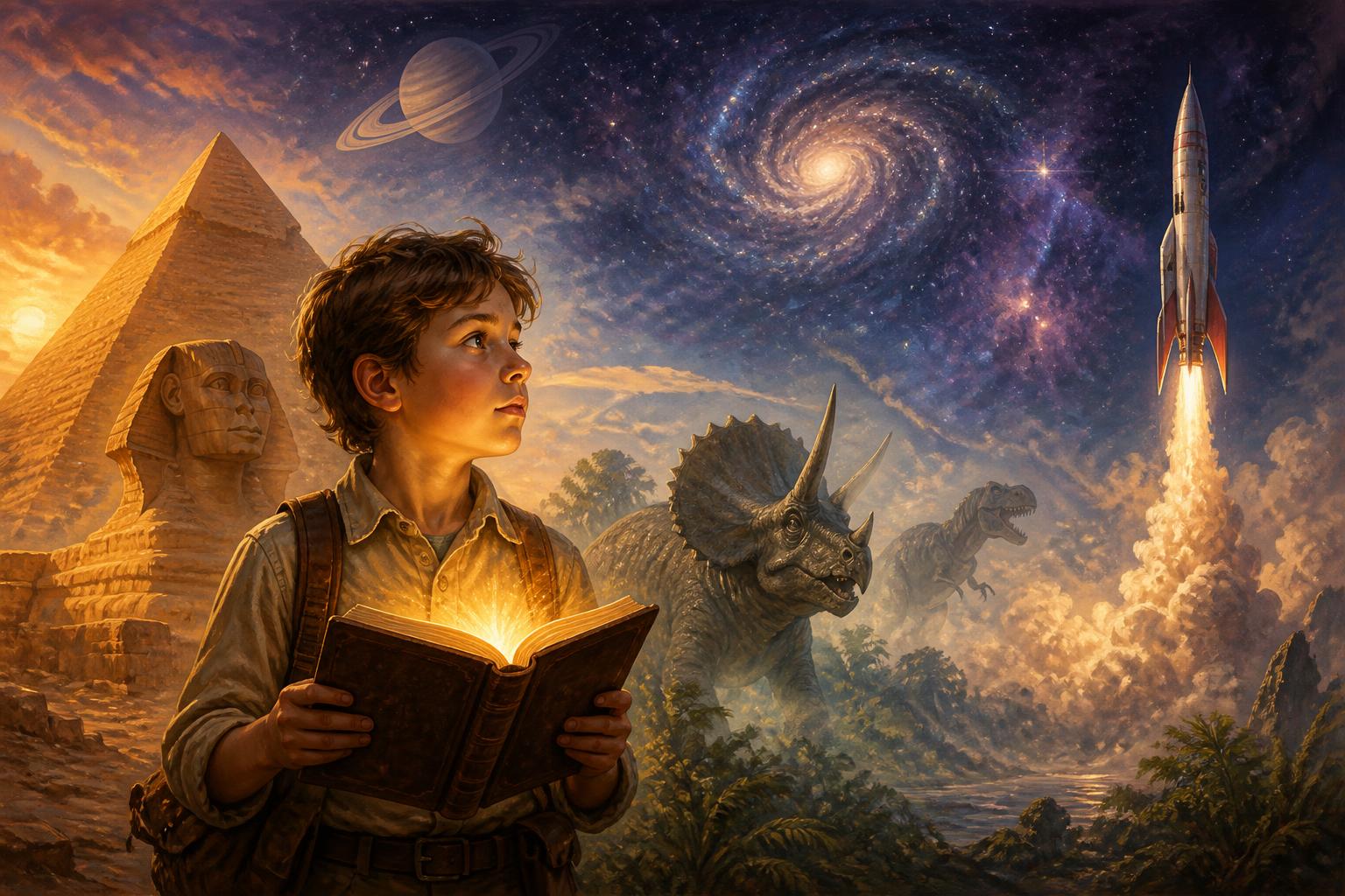 Child role-playing as an explorer learning about any topic