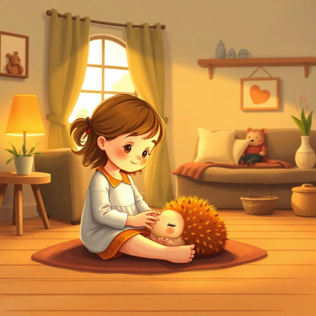 AI illustration of a Sofia and the Hedgehog of Sunshine story for children, page 1