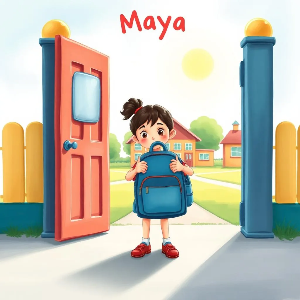 AI illustration of a Maya und der Mutstein story for children, page 1