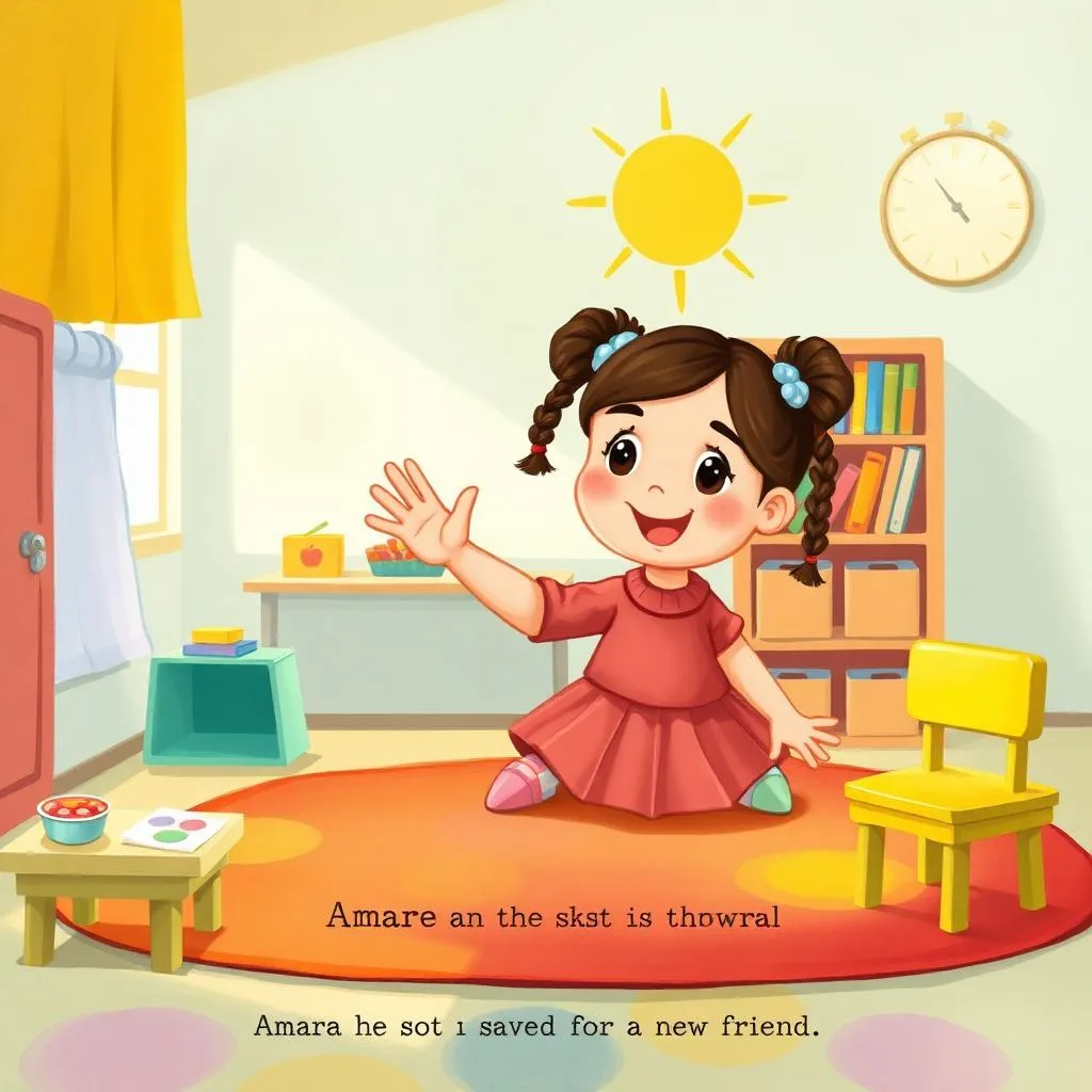 AI illustration of a Maya und der Mutstein story for children, page 2