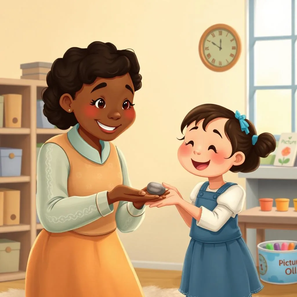 AI illustration of a Maya und der Mutstein story for children, page 3