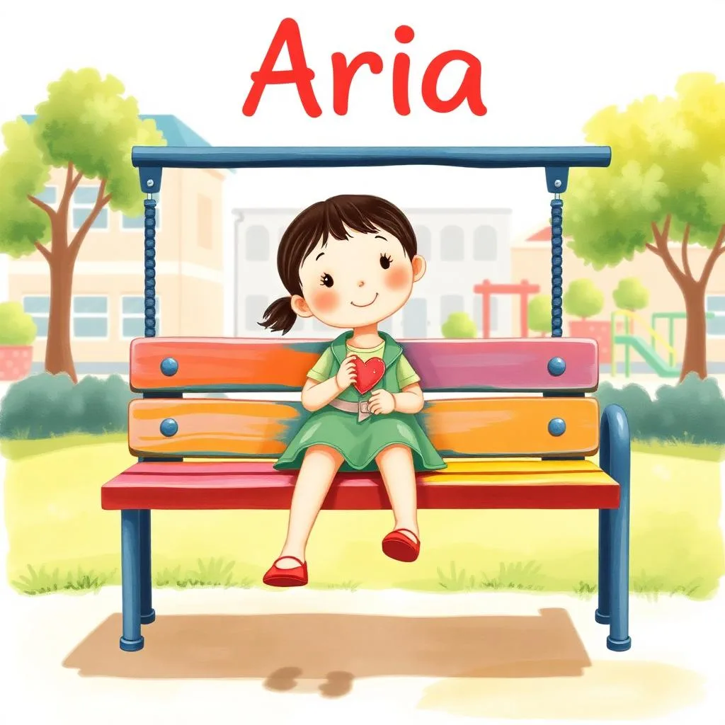 AI illustration of a Aria and the Buddy Bench story for children, page 1